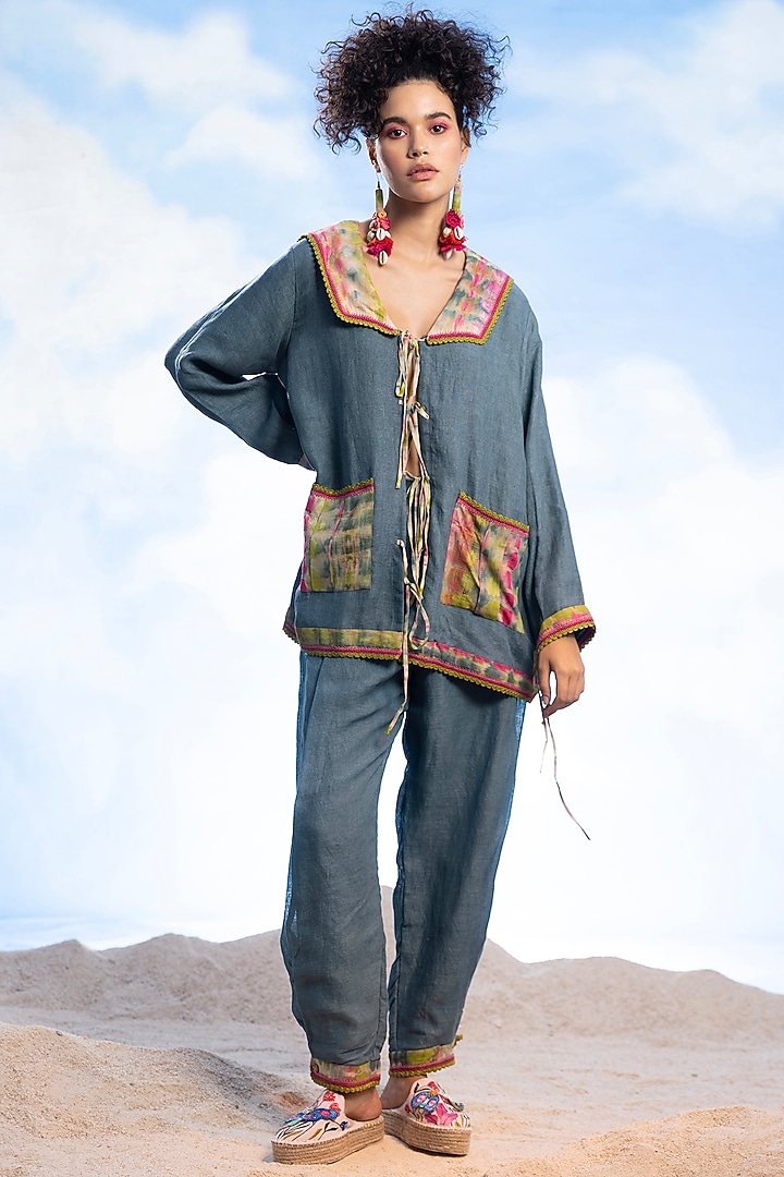 Teal Blue Linen Shirt by Capisvirleo at Pernia's Pop Up Shop