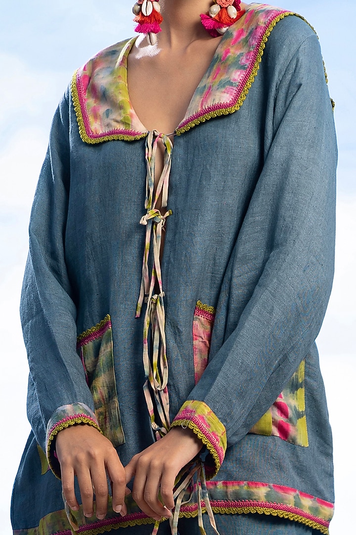 Teal Blue Linen Shirt by Capisvirleo at Pernia's Pop Up Shop