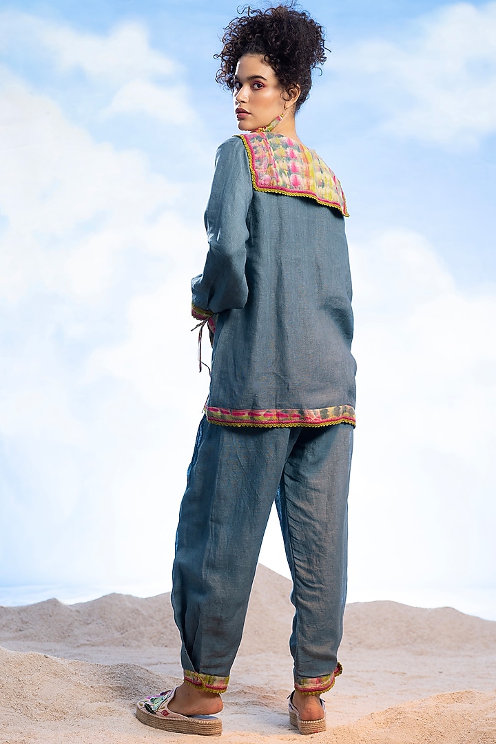 Teal blue Linen Pants by Capisvirleo at Pernia's Pop Up Shop