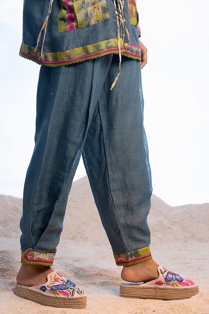 Teal blue Linen Pants by Capisvirleo at Pernia's Pop Up Shop