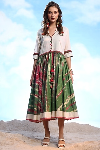 Green Cotton Gathered Tunic Set by Capisvirleo