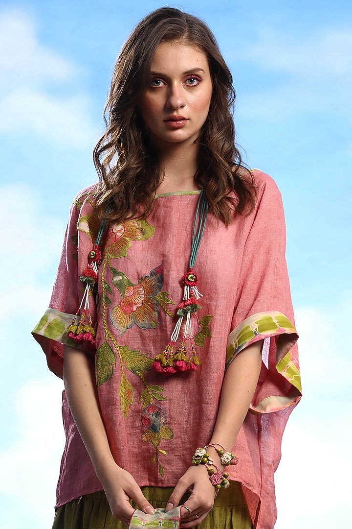 Vintage Pink Linen Embroidered Top by Capisvirleo at Pernia's Pop Up Shop
