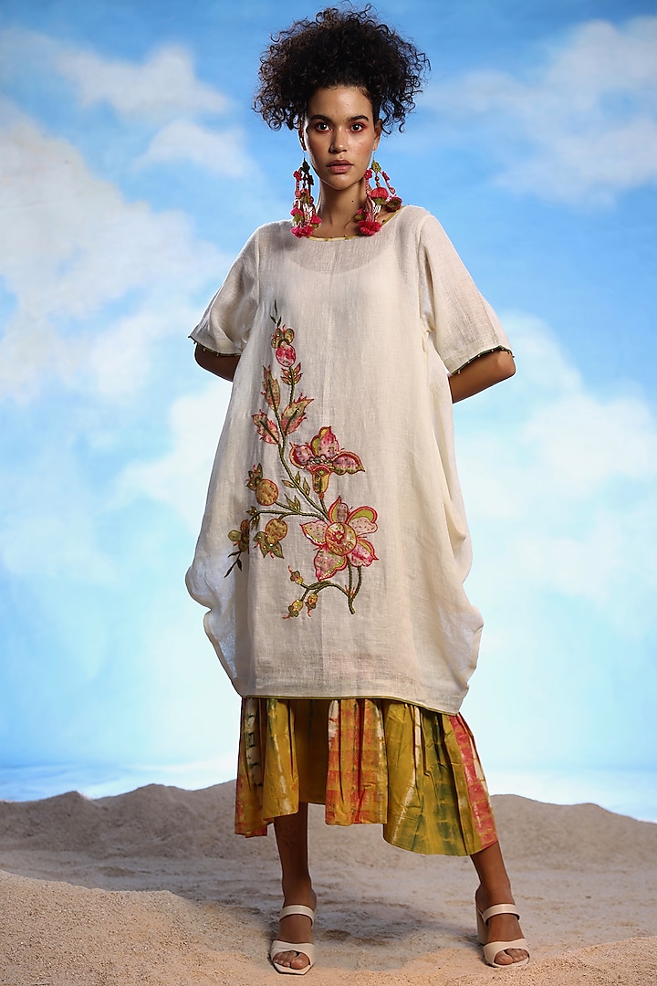 Ivory Linen & Cotton Embroidered Dress by Capisvirleo