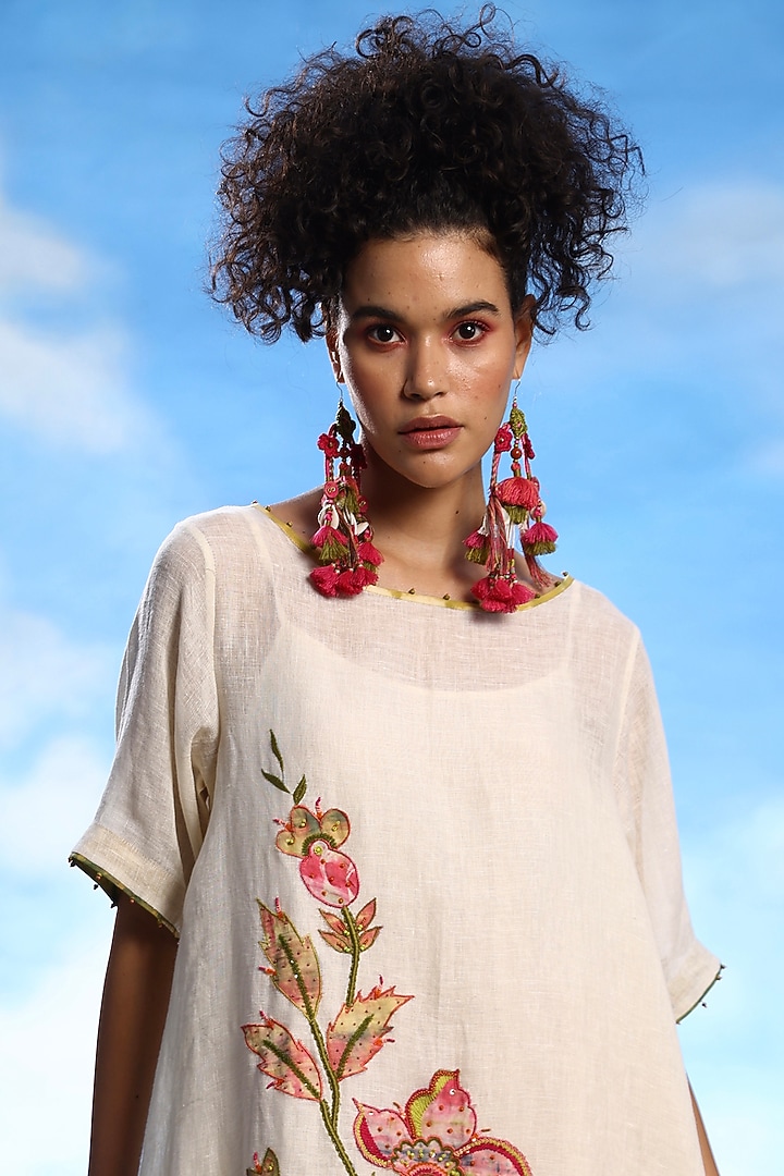 Ivory Linen & Cotton Embroidered Cocktail Dress by Capisvirleo at Pernia's Pop Up Shop