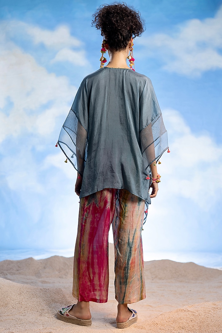 Teal Silk & Organza Embroidered Co-Ord Set by Capisvirleo at Pernia's Pop Up Shop