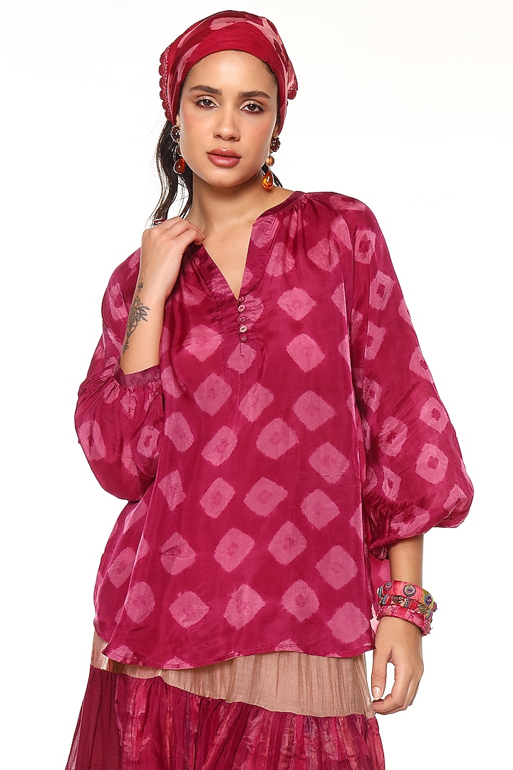 Raspberry Pink Habutai Silk Tie-Dye Shirt by Capisvirleo at Pernia's Pop Up Shop