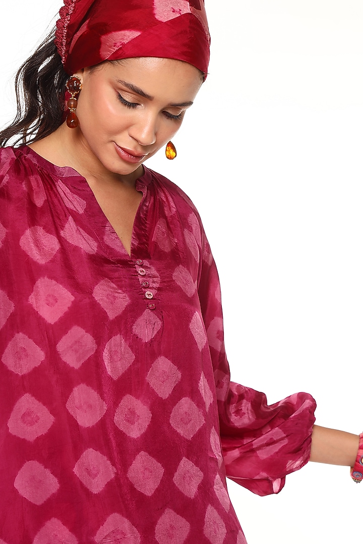 Raspberry Pink Habutai Silk Tie-Dye Shirt by Capisvirleo at Pernia's Pop Up Shop