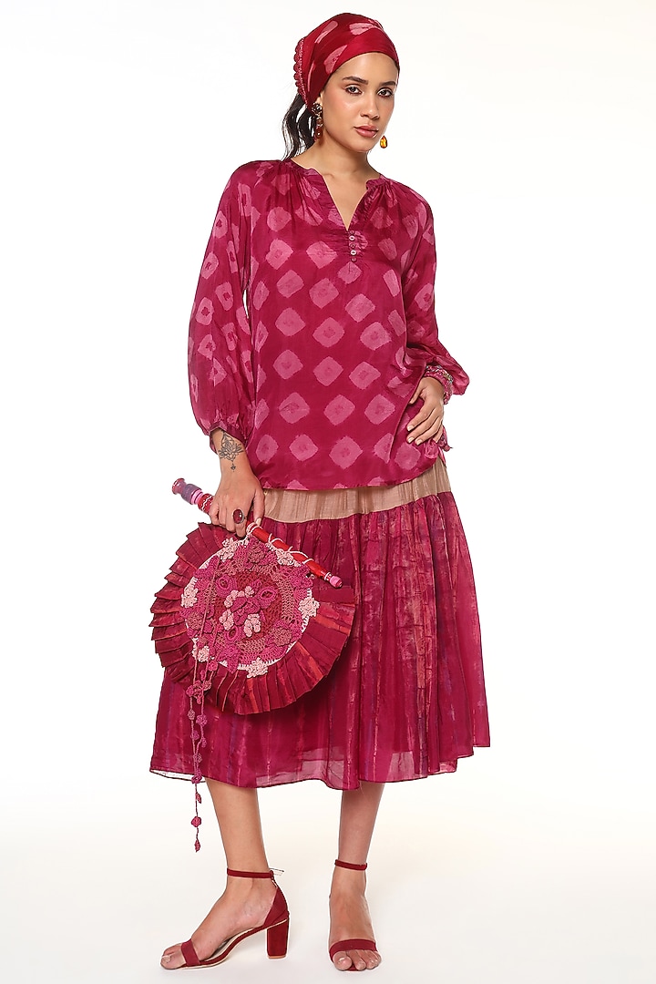 Raspberry Pink Habutai Silk Tie-Dye Shirt by Capisvirleo at Pernia's Pop Up Shop