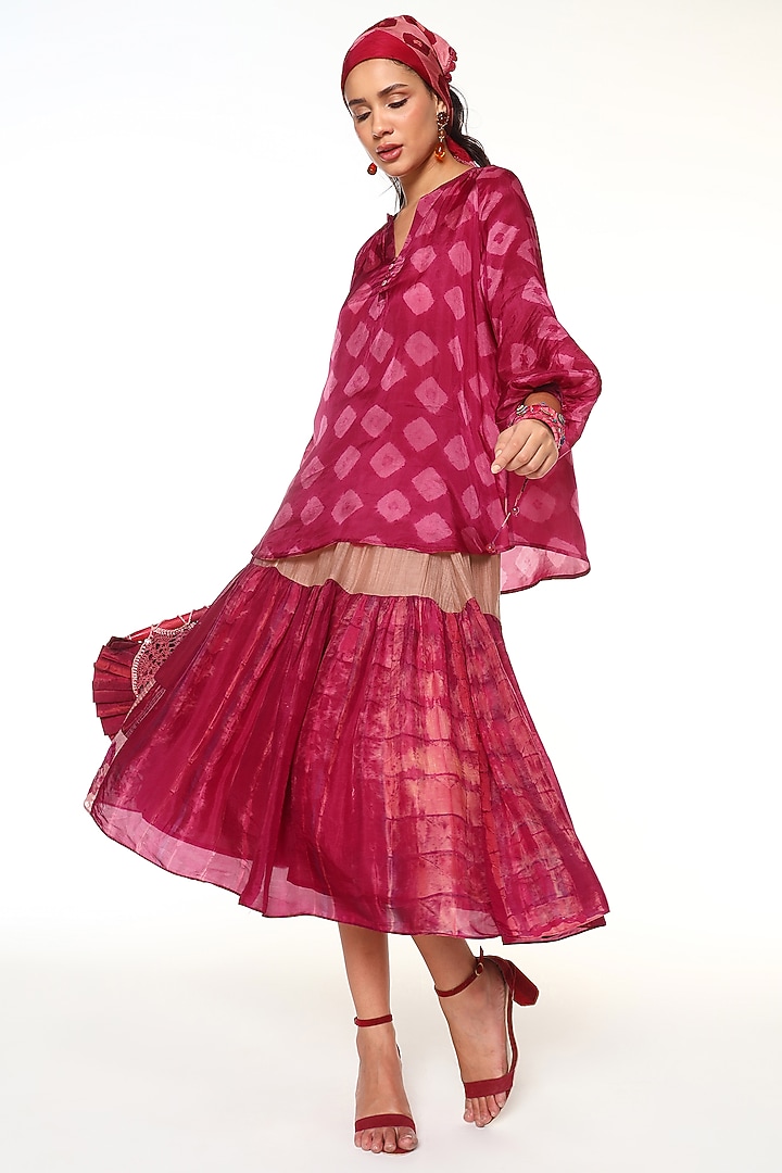 Raspberry Pink Habutai Silk Tie-Dye Shirt by Capisvirleo at Pernia's Pop Up Shop