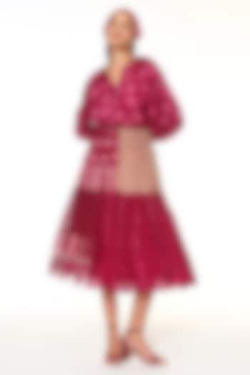 Hibiscus Pink Habutai Silk Hand Embroidered Skirt by Capisvirleo at Pernia's Pop Up Shop
