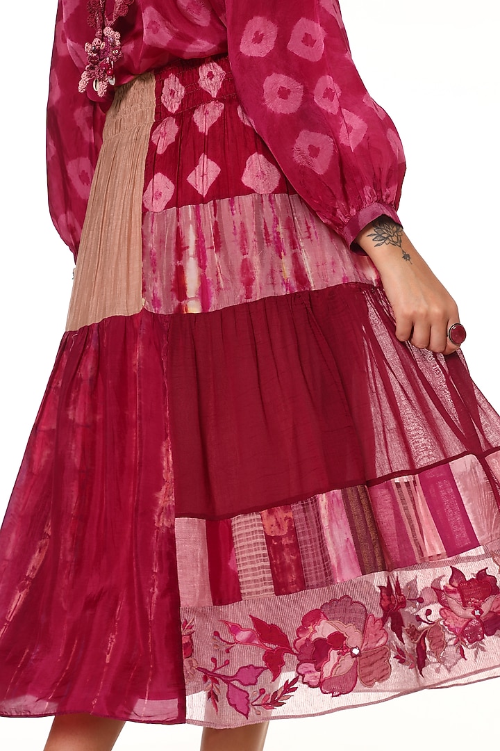 Hibiscus Pink Habutai Silk Hand Embroidered Skirt by Capisvirleo at Pernia's Pop Up Shop