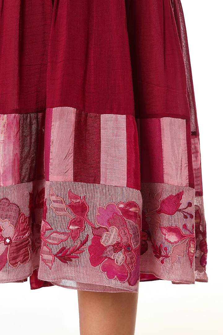 Hibiscus Pink Habutai Silk Hand Embroidered Skirt by Capisvirleo at Pernia's Pop Up Shop
