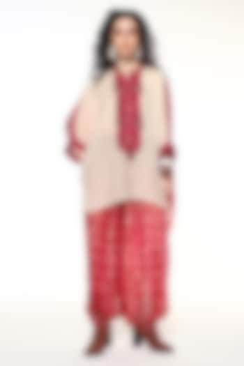 Ruby Pink Habutai Silk Hand Embroidered Kaftan Shirt by Capisvirleo at Pernia's Pop Up Shop