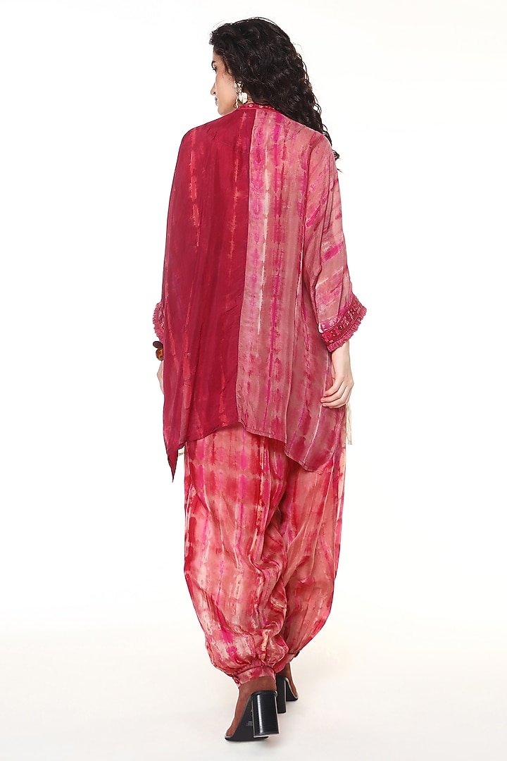 Ruby Pink Habutai Silk Hand Embroidered Kaftan Shirt by Capisvirleo at Pernia's Pop Up Shop
