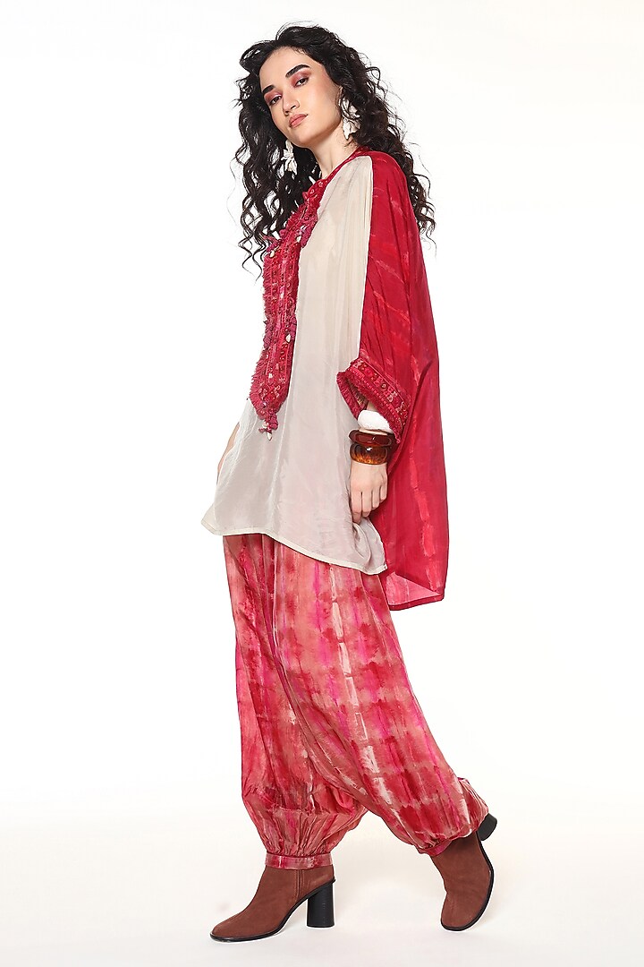 Ruby Pink Habutai Silk Hand Embroidered Kaftan Shirt by Capisvirleo at Pernia's Pop Up Shop