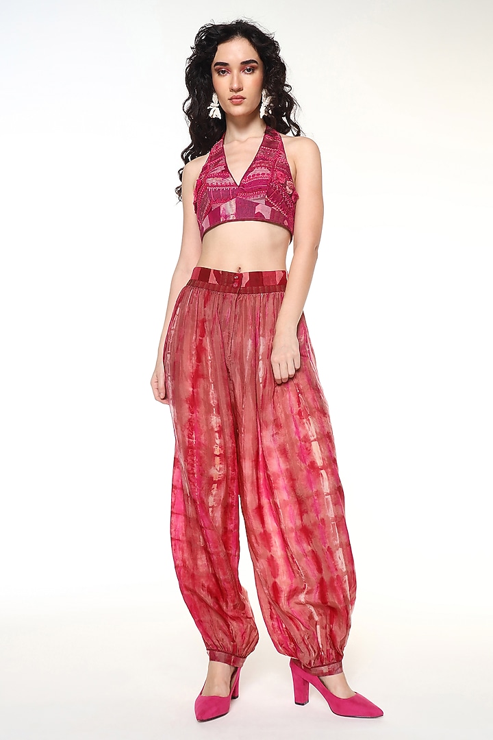 Hibiscus Pink Habutai Silk Gathered Balloon Pants by Capisvirleo at Pernia's Pop Up Shop