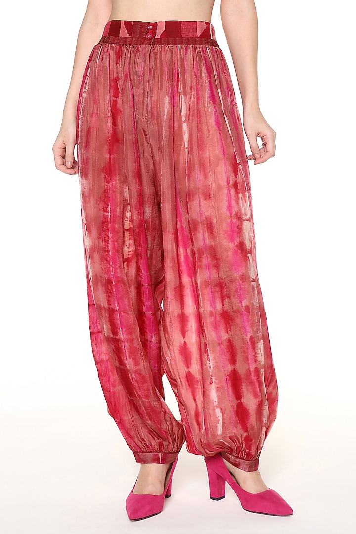 Hibiscus Pink Habutai Silk Gathered Balloon Pants by Capisvirleo at Pernia's Pop Up Shop