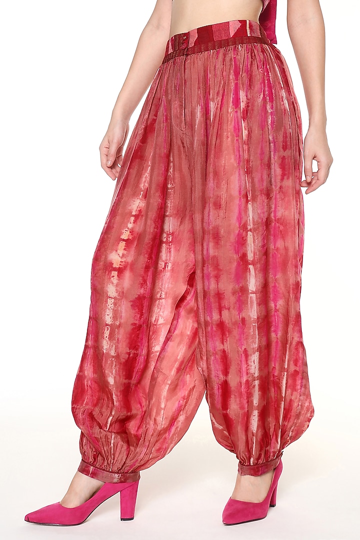 Hibiscus Pink Habutai Silk Gathered Balloon Pants by Capisvirleo at Pernia's Pop Up Shop