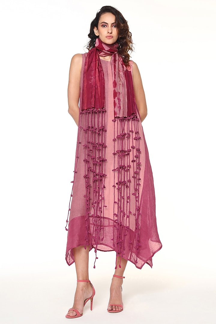 Ruby Pink Habutai Silk Block Printed Stole by Capisvirleo at Pernia's Pop Up Shop