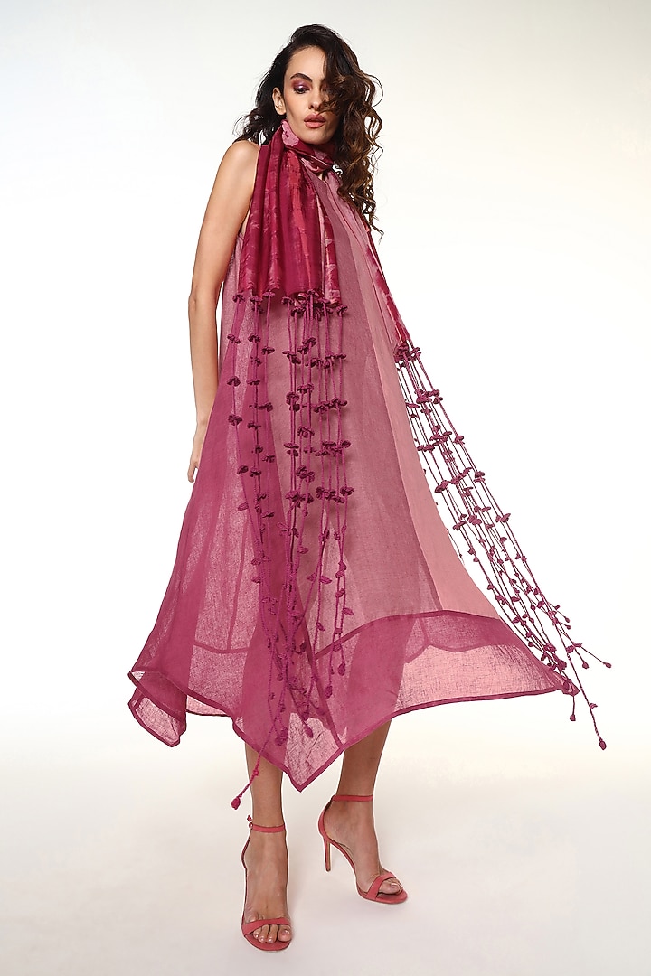 Ruby Pink Habutai Silk Block Printed Stole by Capisvirleo at Pernia's Pop Up Shop