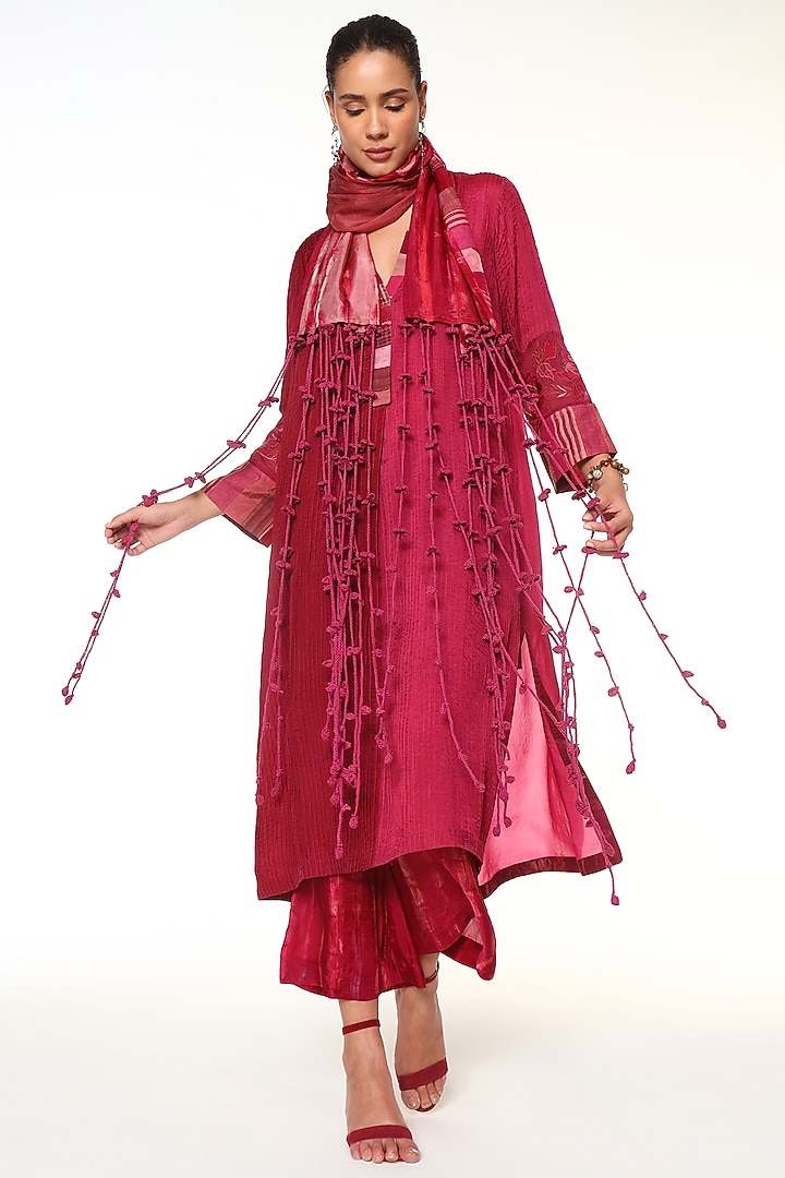 Raspberry & Ruby Pink Habutai Silk Tunic Set by Capisvirleo at Pernia's Pop Up Shop