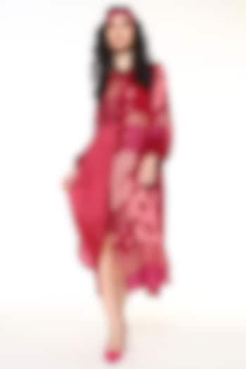 Ruby Pink Habutai Silk Patch Work Midi Cocktail Dress by Capisvirleo at Pernia's Pop Up Shop