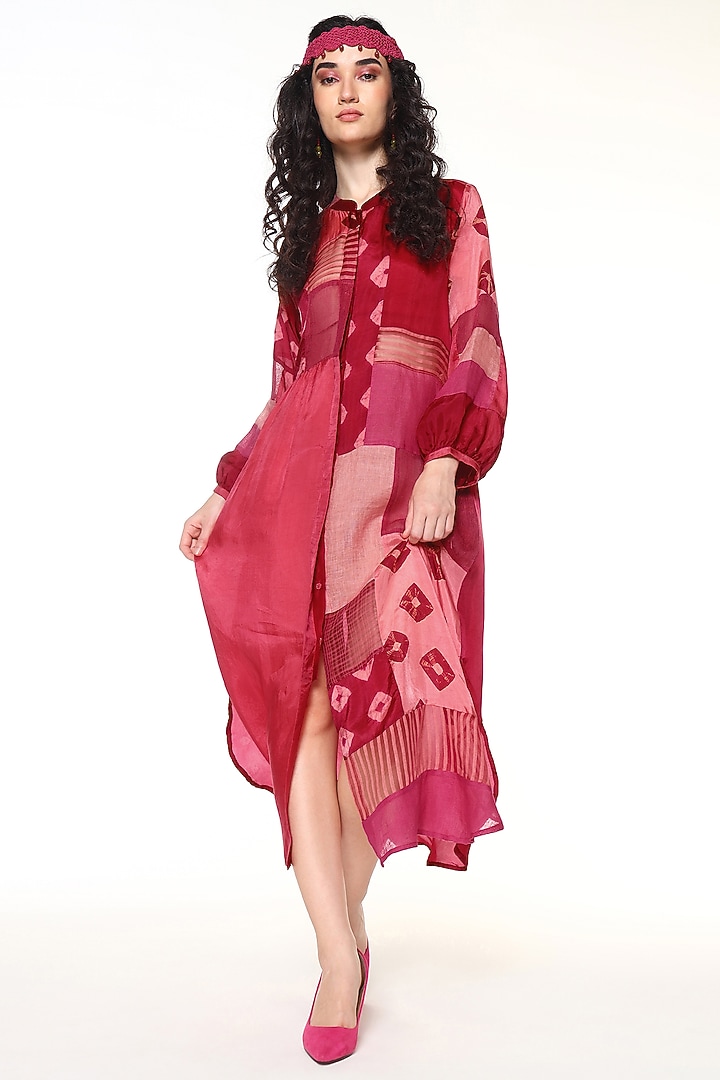 Ruby Pink Habutai Silk Patch Work Midi Cocktail Dress by Capisvirleo at Pernia's Pop Up Shop