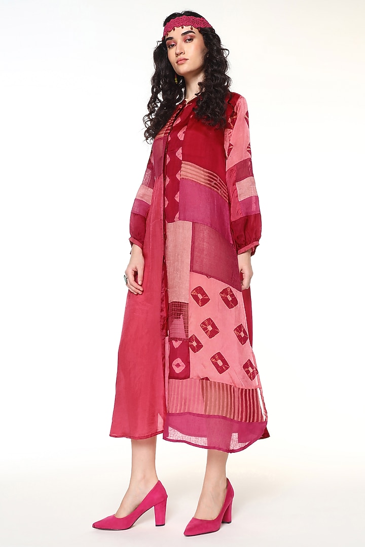 Ruby Pink Habutai Silk Patch Work Midi Cocktail Dress by Capisvirleo at Pernia's Pop Up Shop