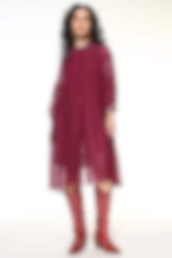 Raspberry Pink Chanderi Silk Embroidered Vacation Dress by Capisvirleo at Pernia's Pop Up Shop