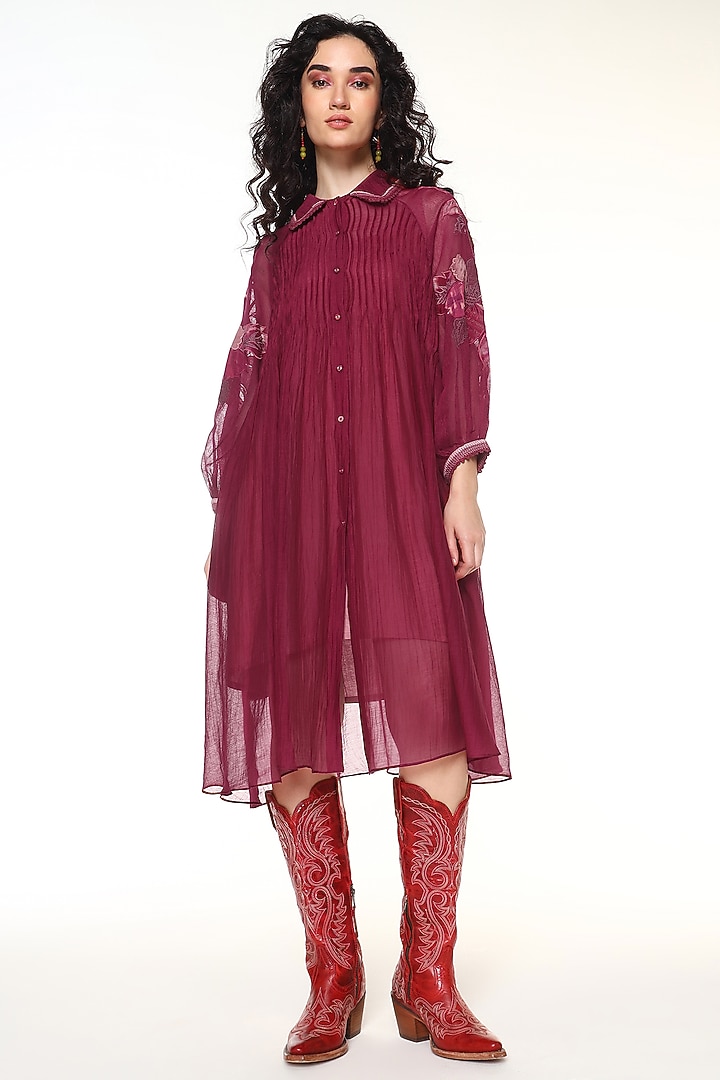 Raspberry Pink Chanderi Silk Embroidered Vacation Dress by Capisvirleo at Pernia's Pop Up Shop