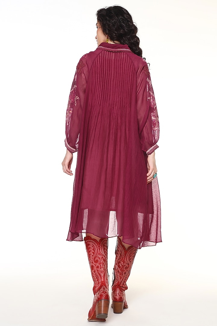 Raspberry Pink Chanderi Silk Embroidered Vacation Dress by Capisvirleo at Pernia's Pop Up Shop