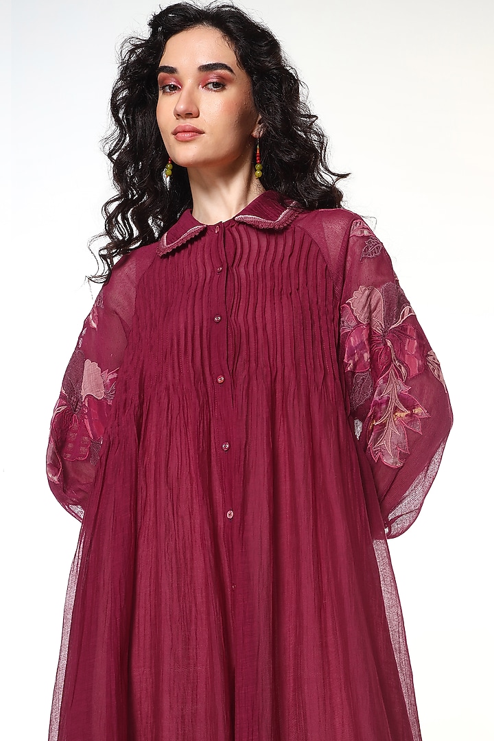 Raspberry Pink Chanderi Silk Embroidered Vacation Dress by Capisvirleo at Pernia's Pop Up Shop