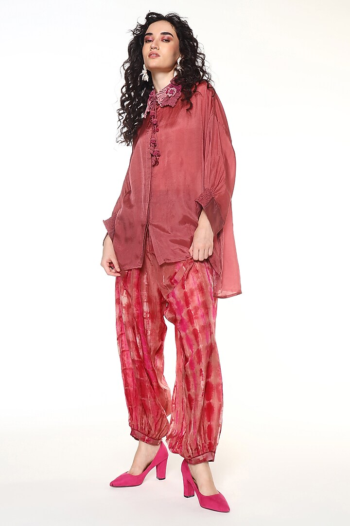 Hibiscus & Powder Pink Habutai Silk Co-Ord Set by Capisvirleo at Pernia's Pop Up Shop