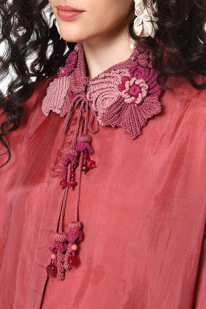 Powder Pink Habutai Silk Crochet Shirt by Capisvirleo at Pernia's Pop Up Shop
