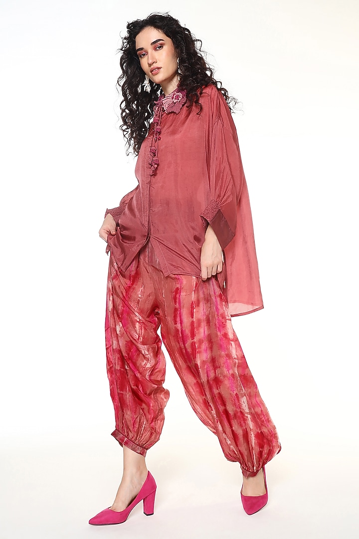Powder Pink Habutai Silk Crochet Shirt by Capisvirleo at Pernia's Pop Up Shop