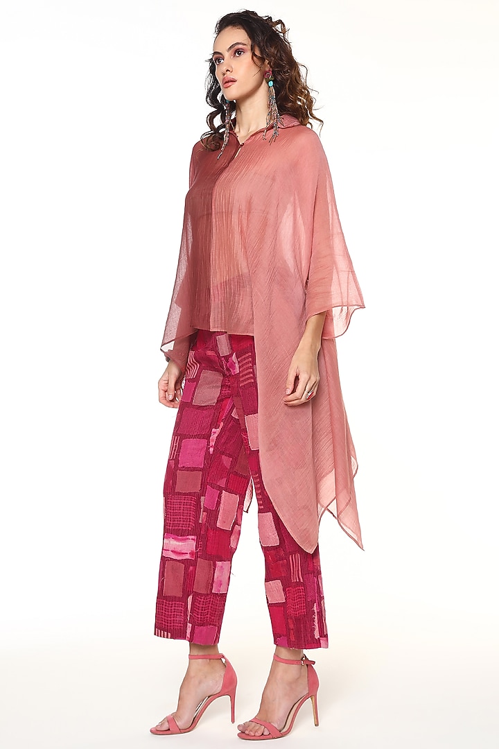 Powder Pink Chanderi Silk & Habutai Silk Patchwork Co-Ord Set by Capisvirleo at Pernia's Pop Up Shop