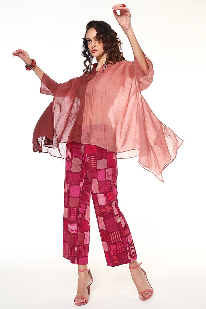 Powder Pink Chanderi Silk & Habutai Silk Patchwork Co-Ord Set by Capisvirleo at Pernia's Pop Up Shop