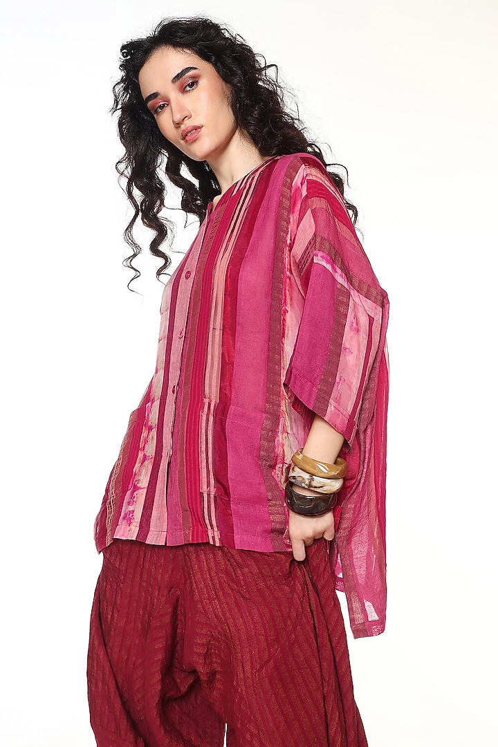 Ruby Pink Habutai Silk Shirt by Capisvirleo at Pernia's Pop Up Shop