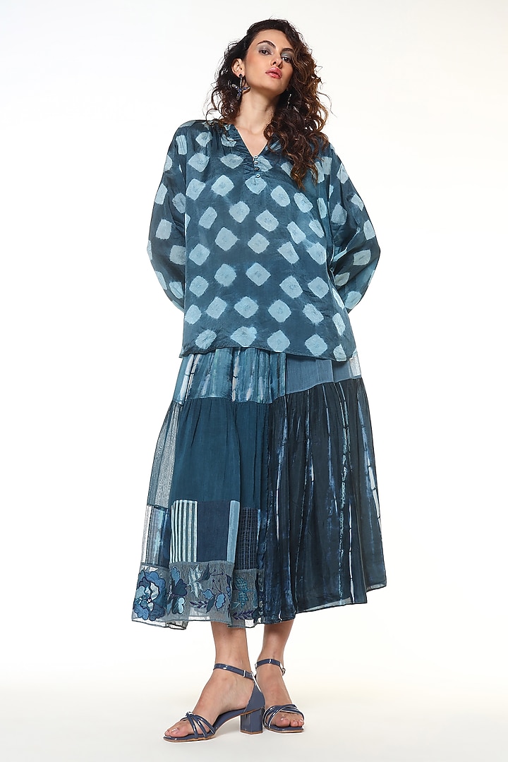 Ocean Blue Habutai Silk Tie-Dye Shirt by Capisvirleo at Pernia's Pop Up Shop