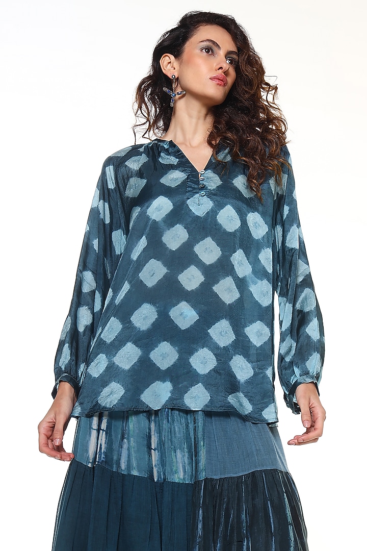 Ocean Blue Habutai Silk Tie-Dye Shirt by Capisvirleo at Pernia's Pop Up Shop