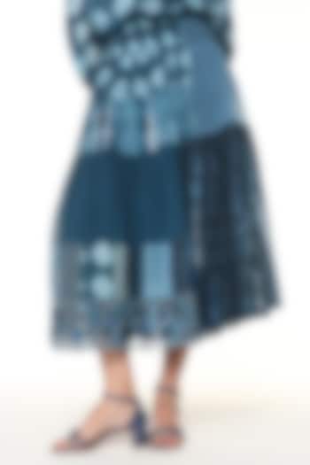 Ocean Blue Chanderi Silk Patchwork Midi Skirt by Capisvirleo at Pernia's Pop Up Shop