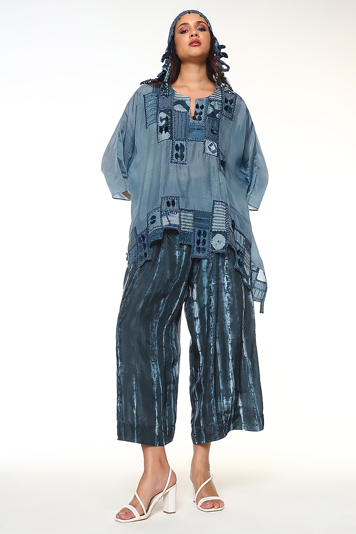 Dusty & Midnight Blue Habutai Silk Patchwork Co-Ord Set by Capisvirleo at Pernia's Pop Up Shop
