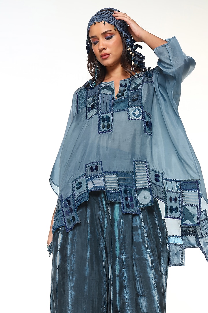 Dusty & Midnight Blue Habutai Silk Patchwork Co-Ord Set by Capisvirleo at Pernia's Pop Up Shop