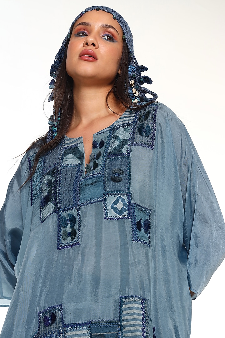 Dusty & Midnight Blue Habutai Silk Patchwork Co-Ord Set by Capisvirleo at Pernia's Pop Up Shop