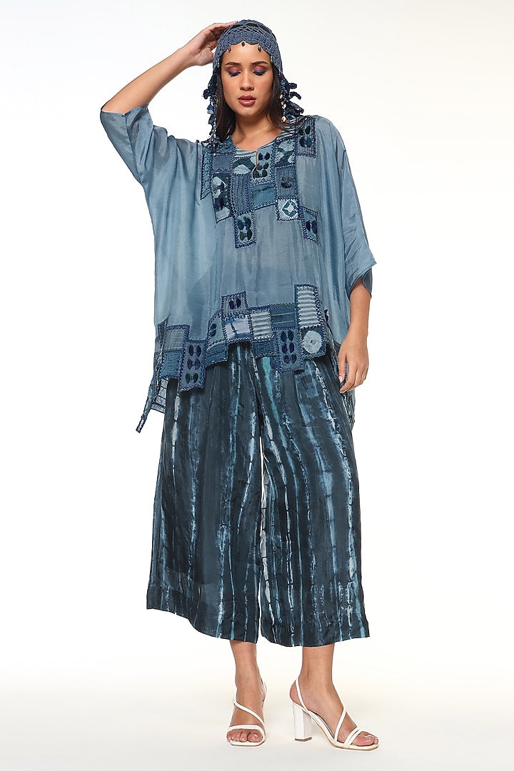 Dusty & Midnight Blue Habutai Silk Patchwork Co-Ord Set by Capisvirleo at Pernia's Pop Up Shop
