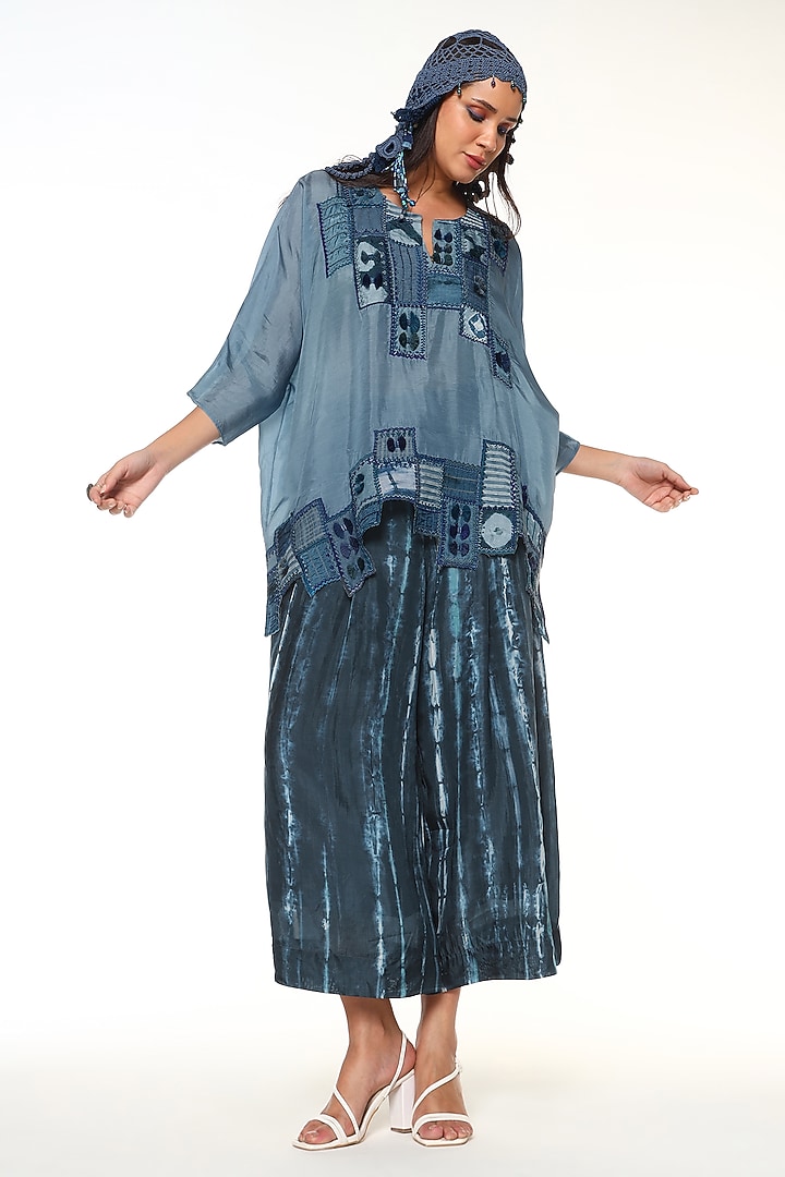 Dusty & Midnight Blue Habutai Silk Patchwork Co-Ord Set by Capisvirleo at Pernia's Pop Up Shop
