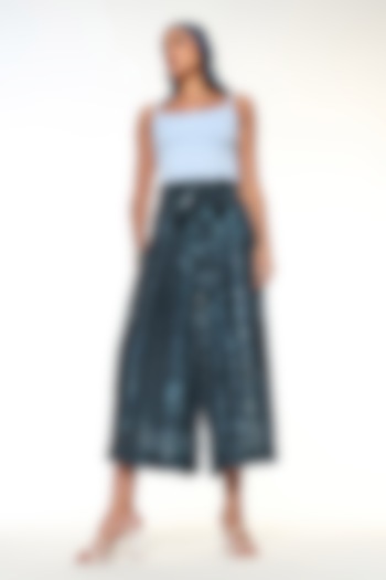 Midnight Blue Habutai Silk Tie-Dye Printed Wide-Leg Pants by Capisvirleo at Pernia's Pop Up Shop