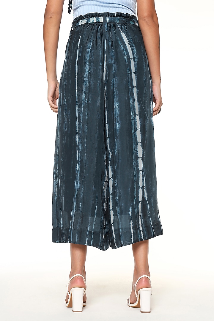 Midnight Blue Habutai Silk Tie-Dye Printed Wide-Leg Pants by Capisvirleo at Pernia's Pop Up Shop