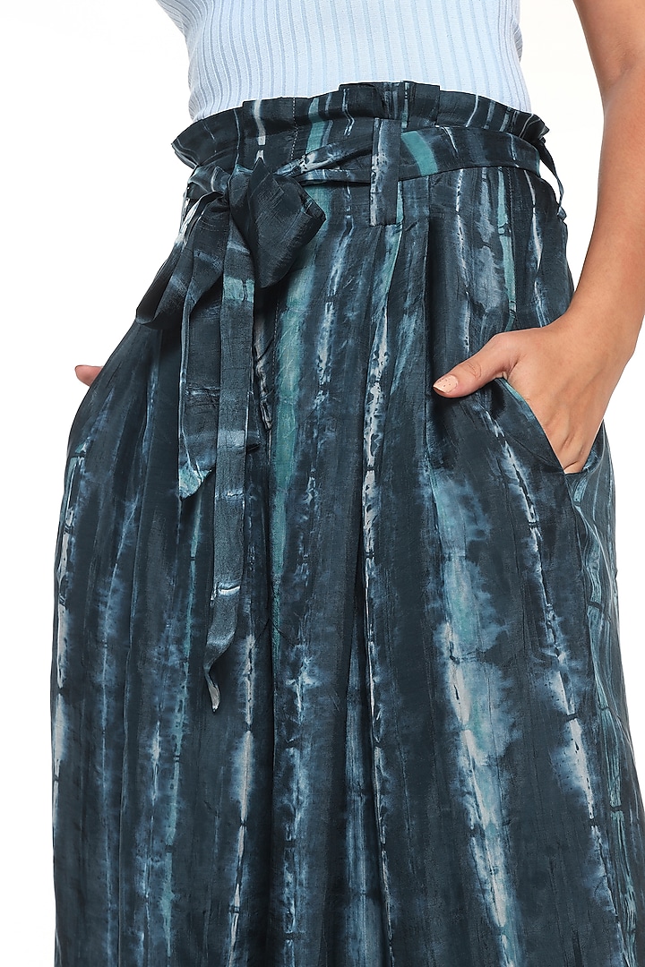 Midnight Blue Habutai Silk Tie-Dye Printed Wide-Leg Pants by Capisvirleo at Pernia's Pop Up Shop