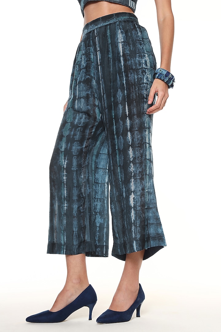 Midnight Blue Habutai Silk Tie-Dye Printed Wide-Leg Pants by Capisvirleo at Pernia's Pop Up Shop